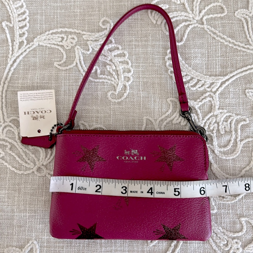 Coach NWT Coated Cranberry Shade Star Canyon Print F64239 Corner Zip Wristlet - Picture 15 of 15